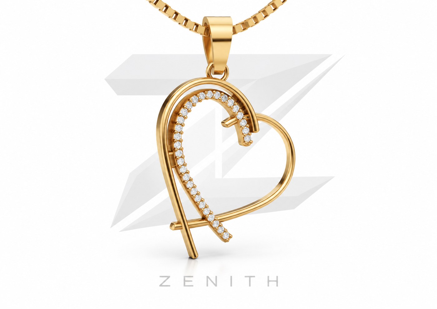 Pingente coração com inicial, modelo 3D Zenith