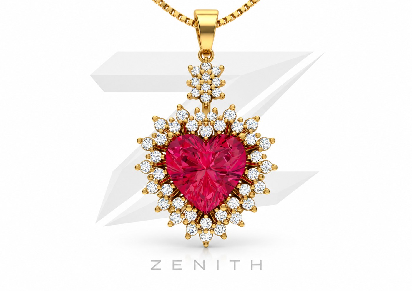 Pingente coração com rubi e diamantes, modelo 3D Zenith