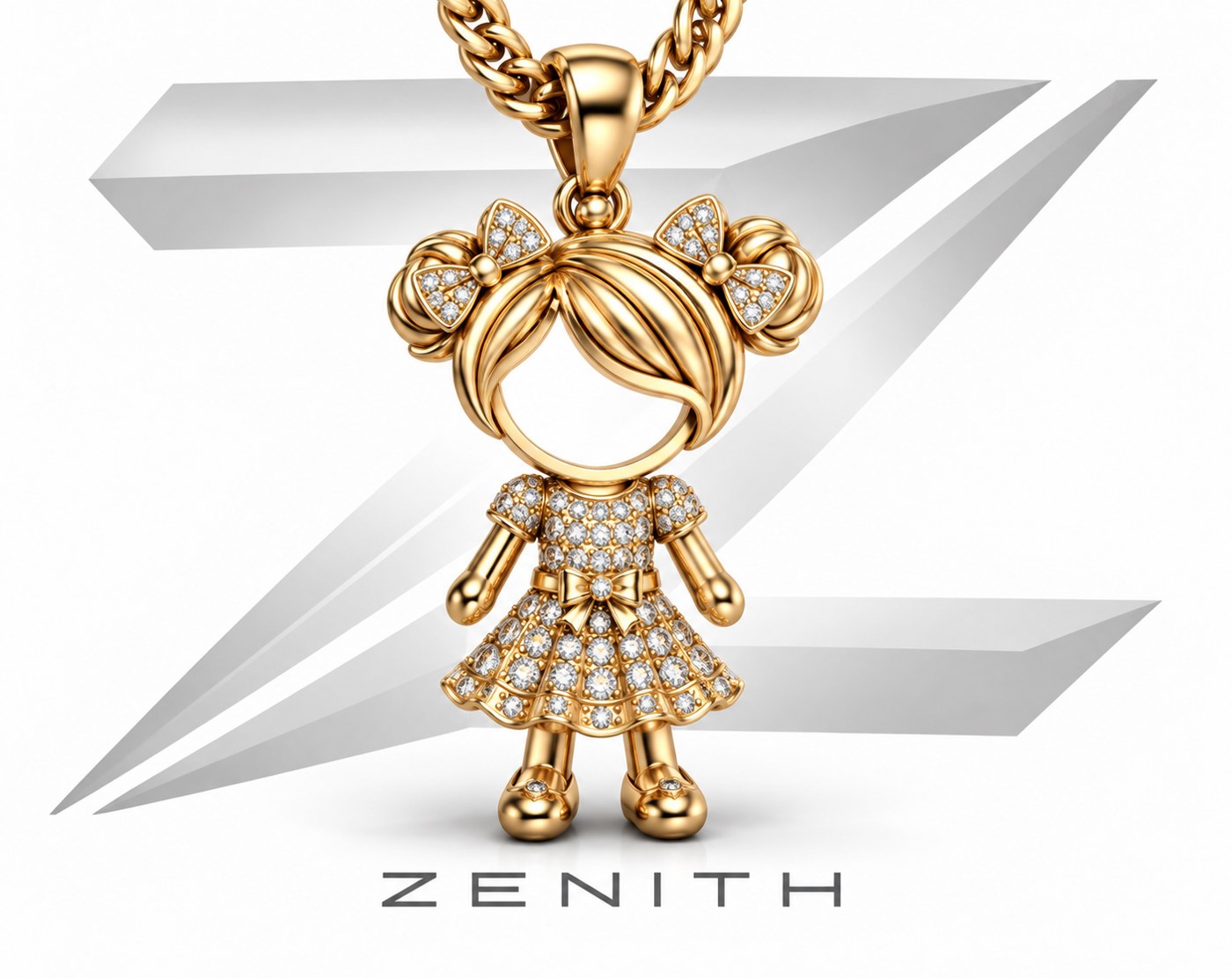 Pingente menina cravejada, modelo 3D Zenith