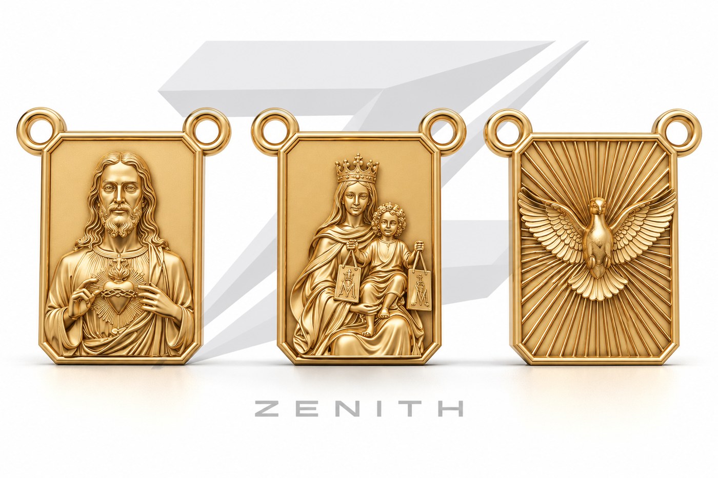 Escapulários sagrados em ouro, modelo 3D Zenith