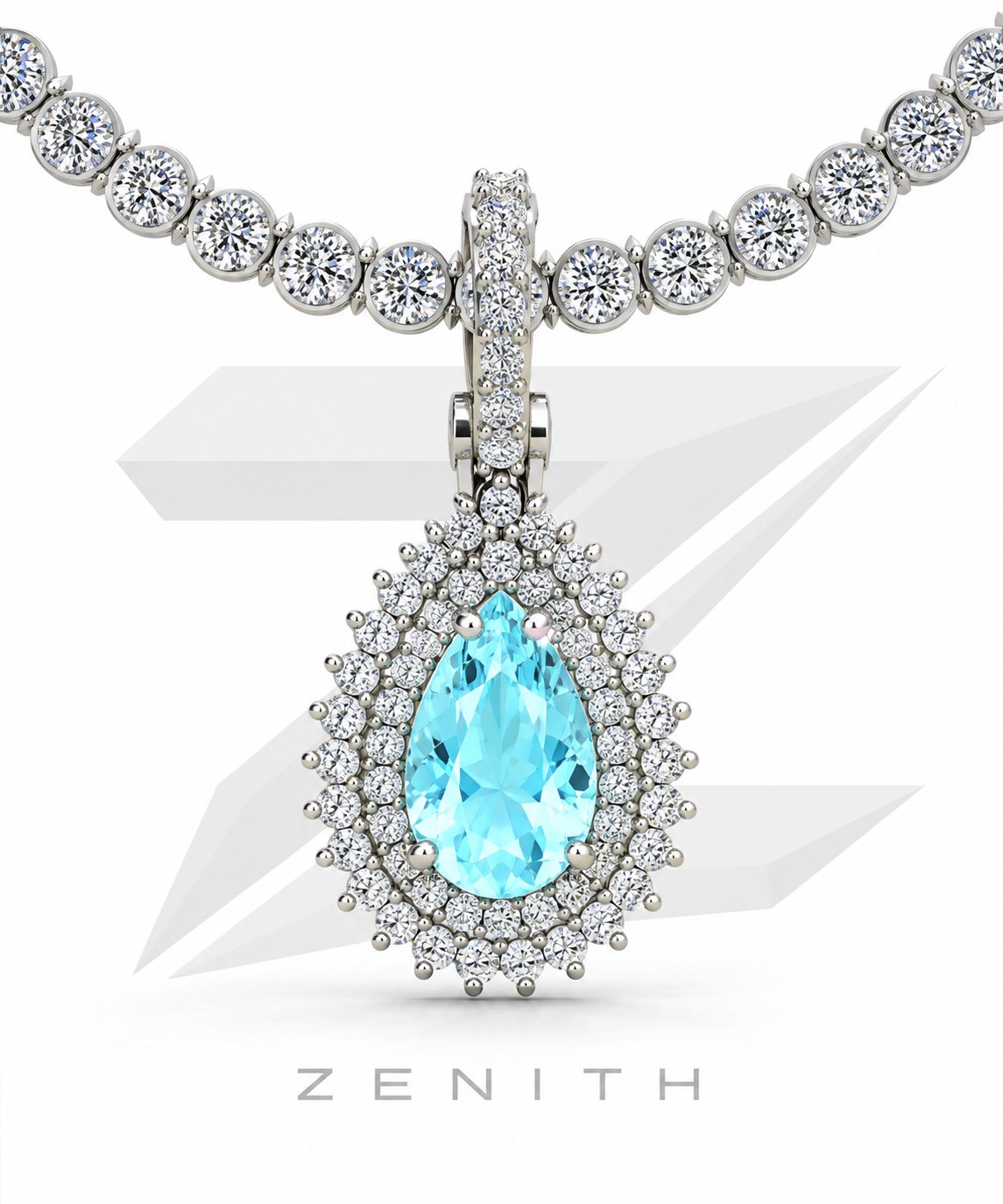 Pingente gota com topázio e diamantes, modelo 3D Zenith