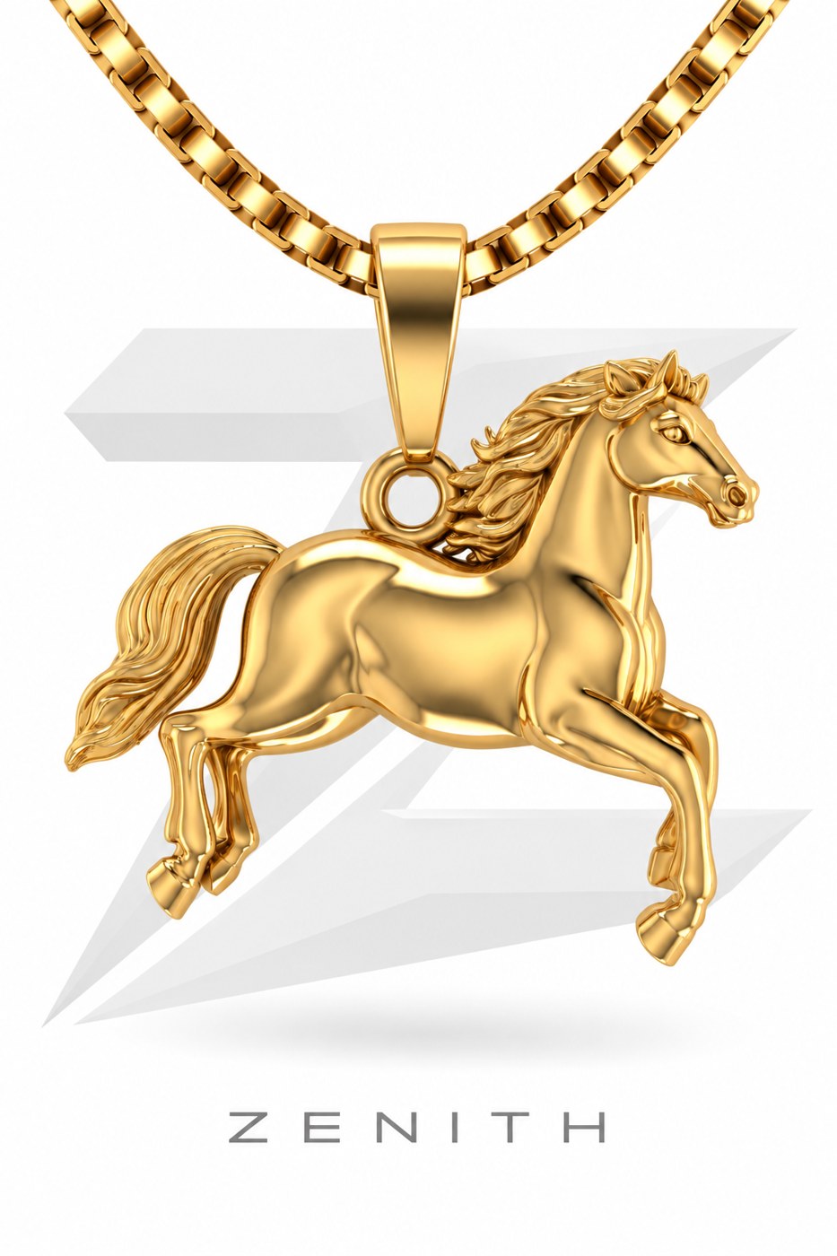 Pingente cavalo em ouro, modelo 3D Zenith