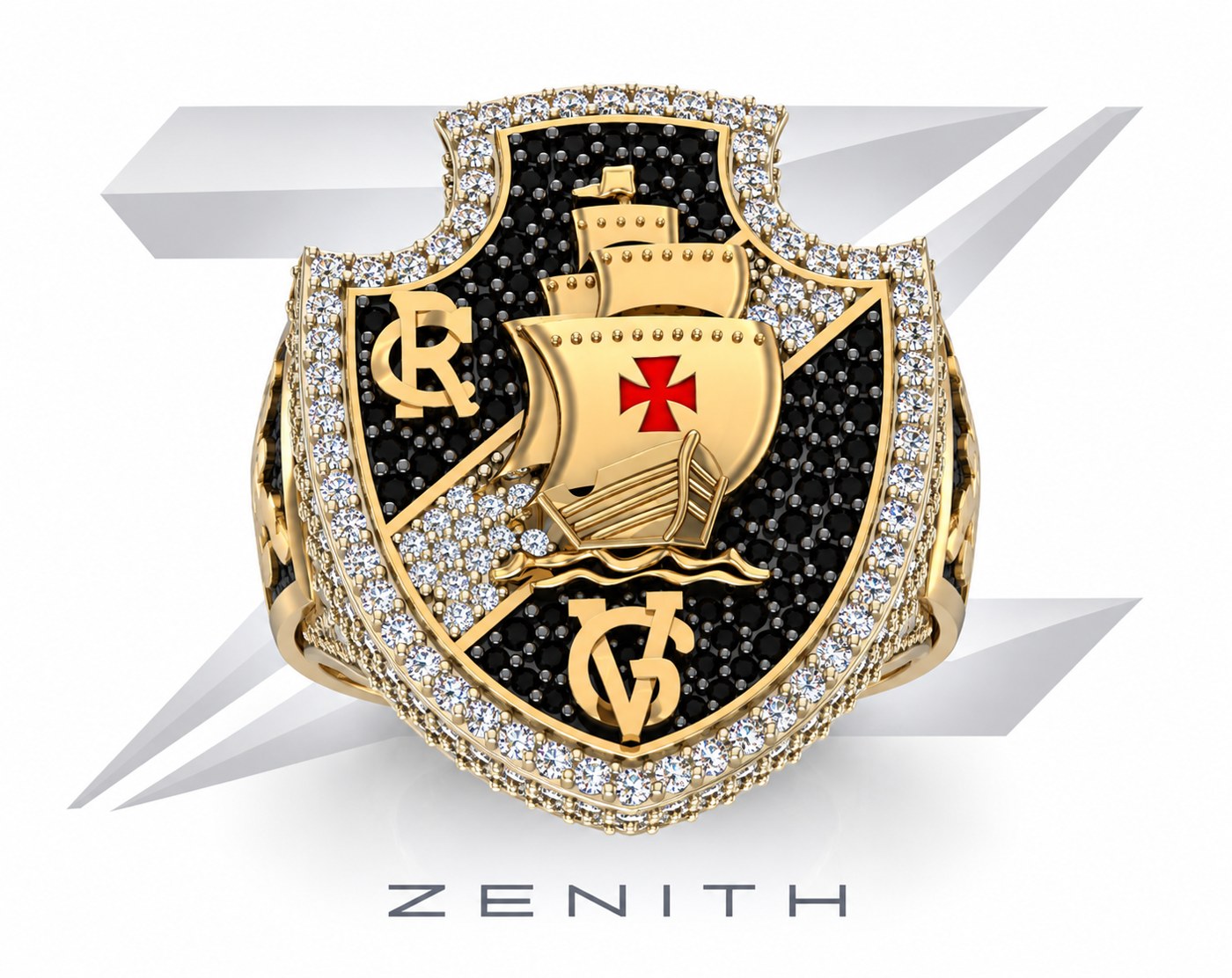 Anel brasão de clube esmaltado, modelo 3D Zenith