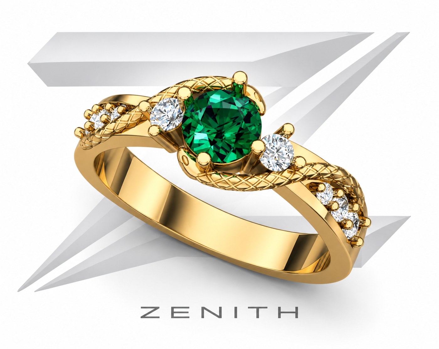 Anel torcido com esmeralda, modelo 3D Zenith
