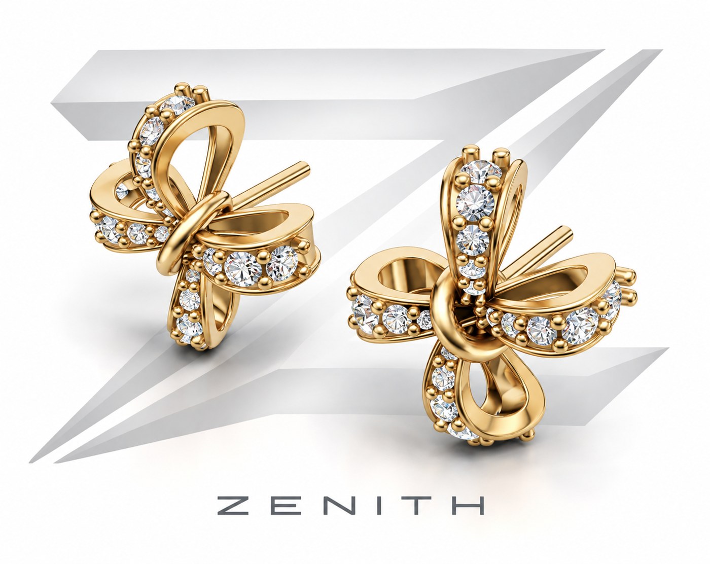 Brincos laço com diamantes, modelo 3D Zenith
