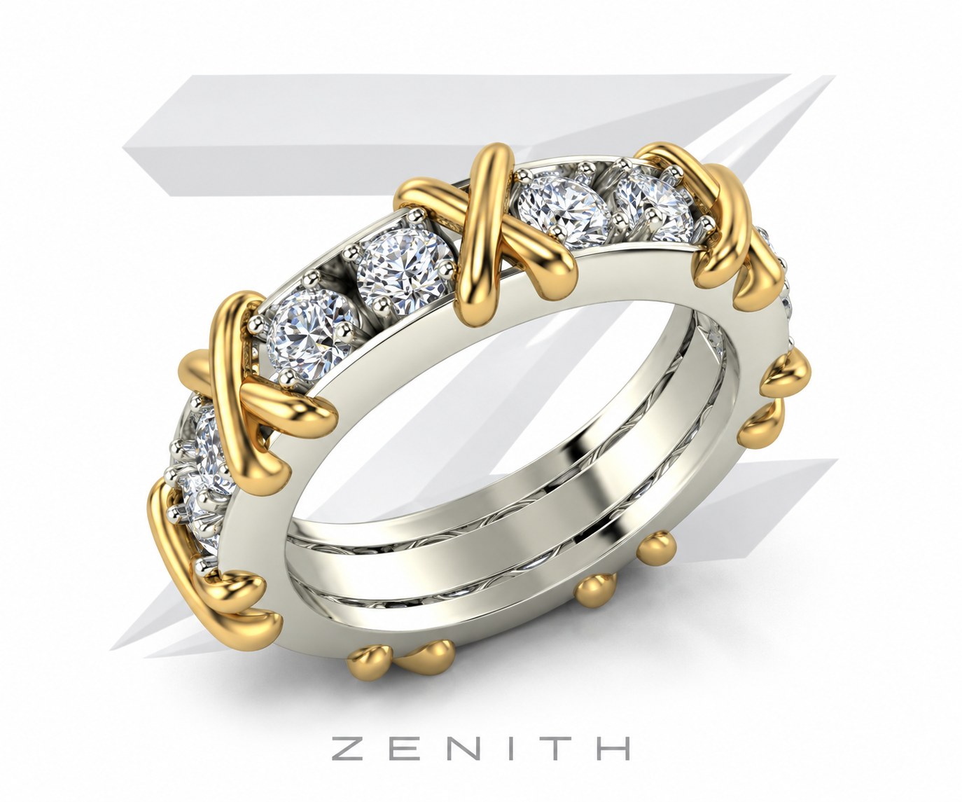 Anel eternity com laços em ouro, modelo 3D Zenith