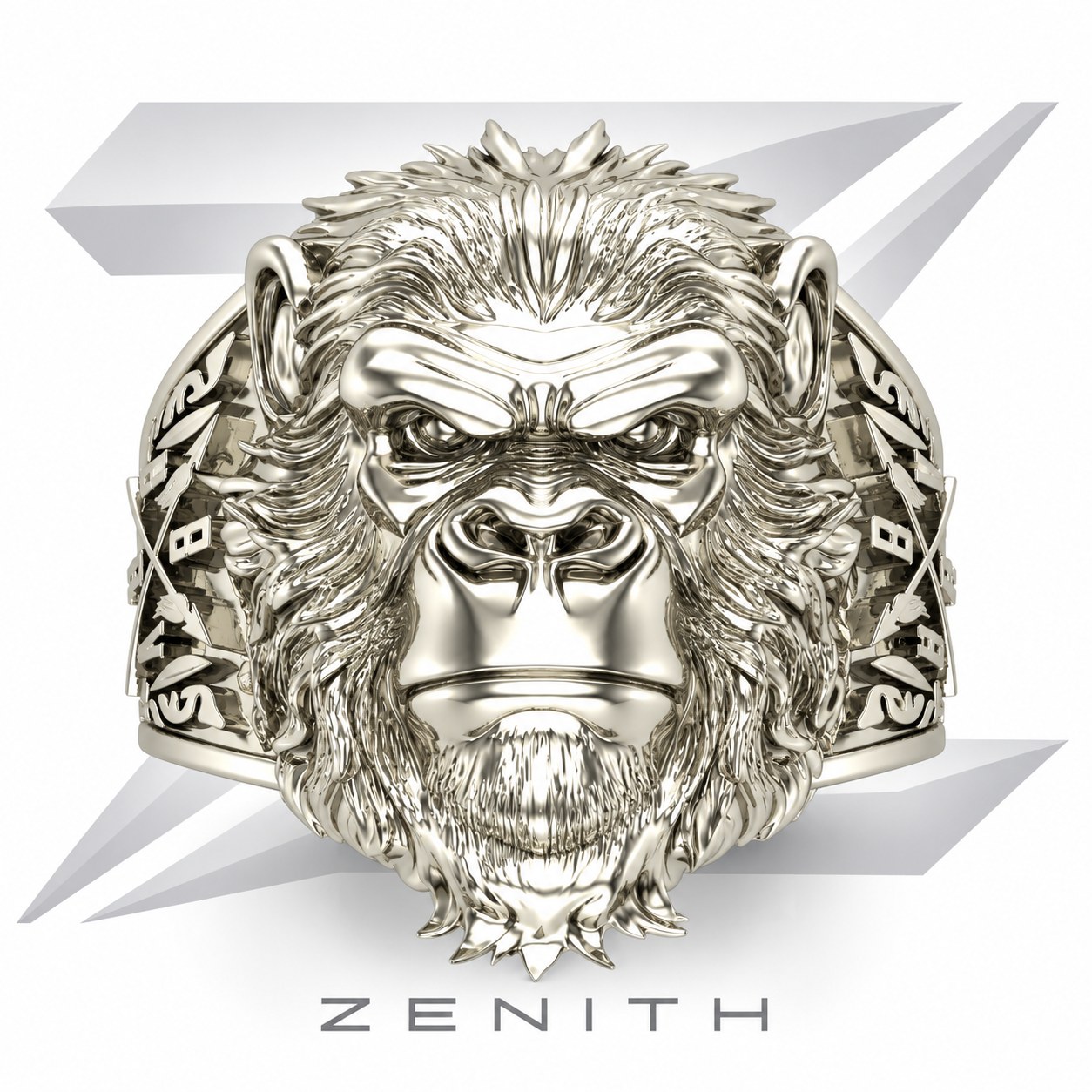 Anel gorila em ouro branco, modelo 3D Zenith